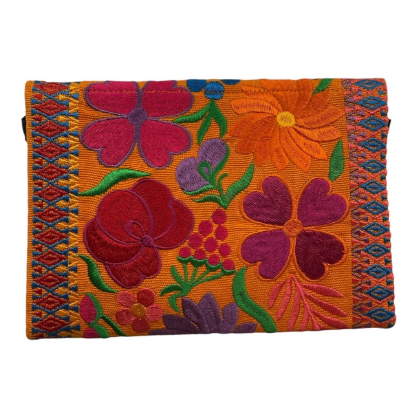 Orange Floral Embroidered Clutch Purse, New, Mexican Style - Picture 2 of 8